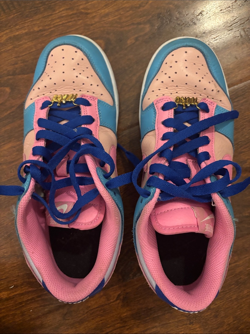 Phoebe - Pink and Blue Low-Top Sneakers with Gold Lace Charms - Custom-  PHOEBE